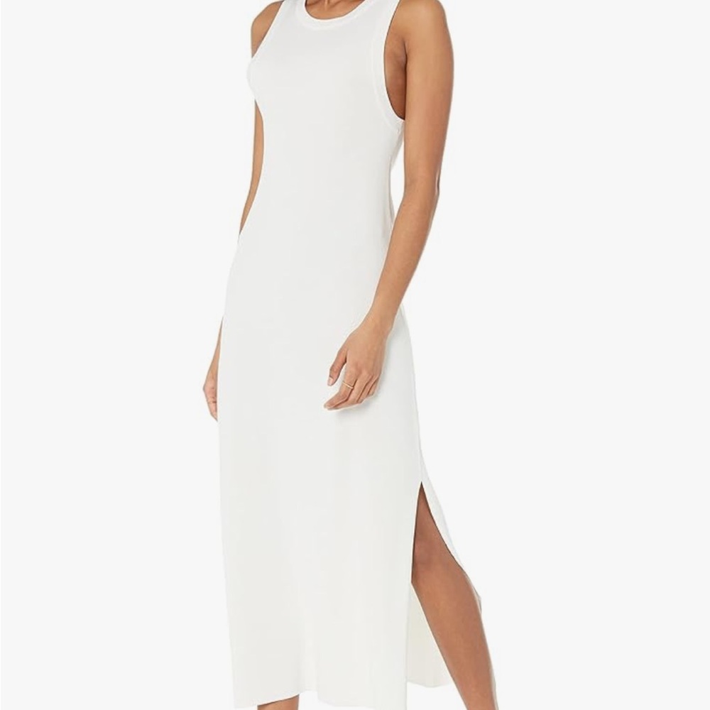 White Fitted Midi Dress with Side Slit